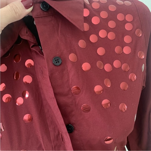 Libertine Womens Long Sleeve Collared Button Down Blouse Top Dark Red Size S - Picture 5 of 9
